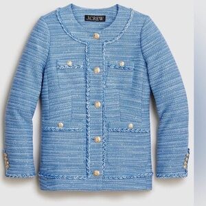 J Crew sz 8 Long Lady Jacket in Bright Peri Blue Sequin Tweed Gold Buttons NWT